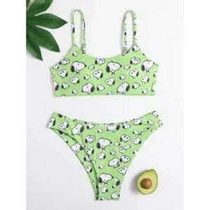 New w/Tags Snoopy Peanuts Green Ribbed Bikini/Swimsuit Small 4-6 Cute Unique